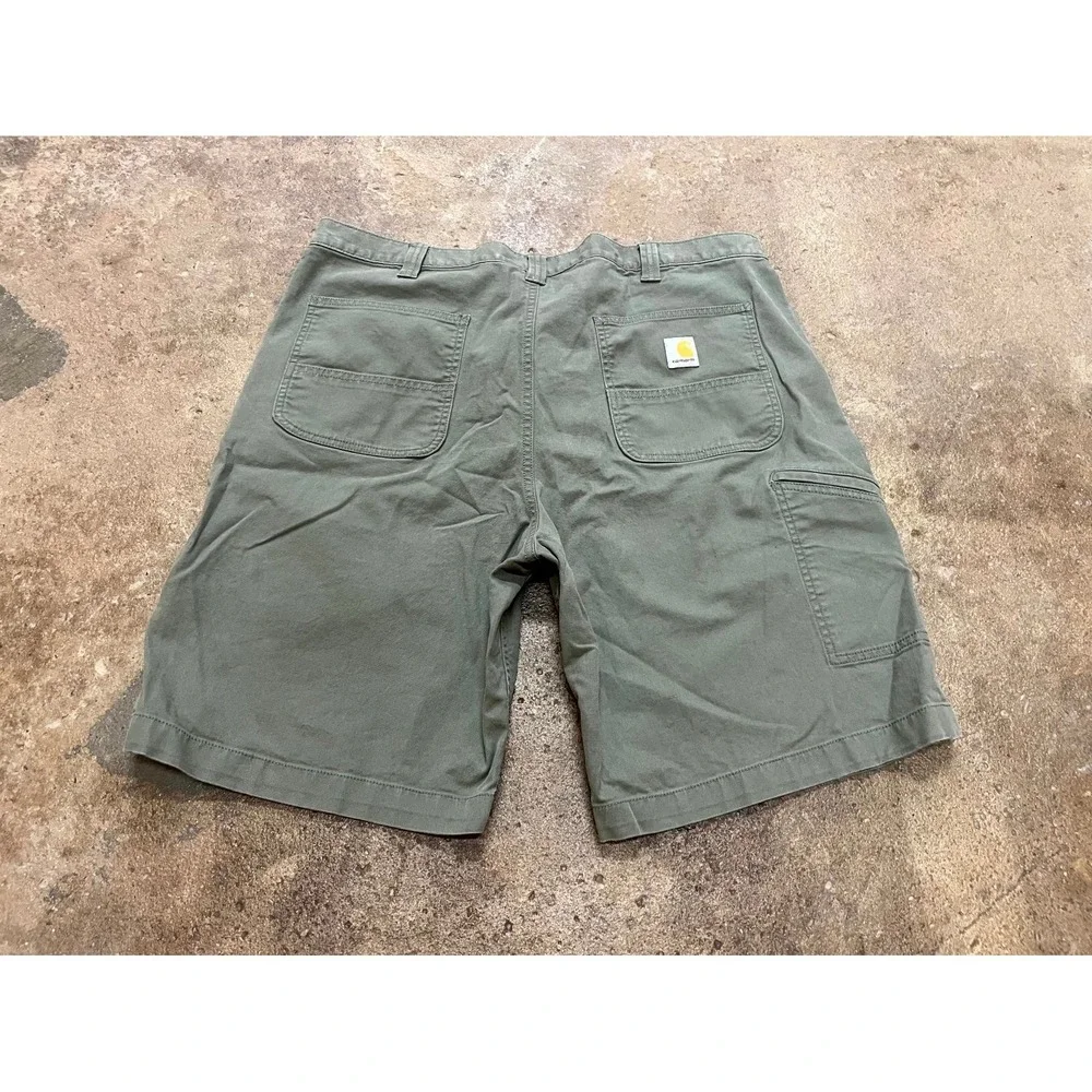 Carhartt Relaxed Work Shorts Mens 40 Olive Green‎ Flat Front Rugged Flex Utility